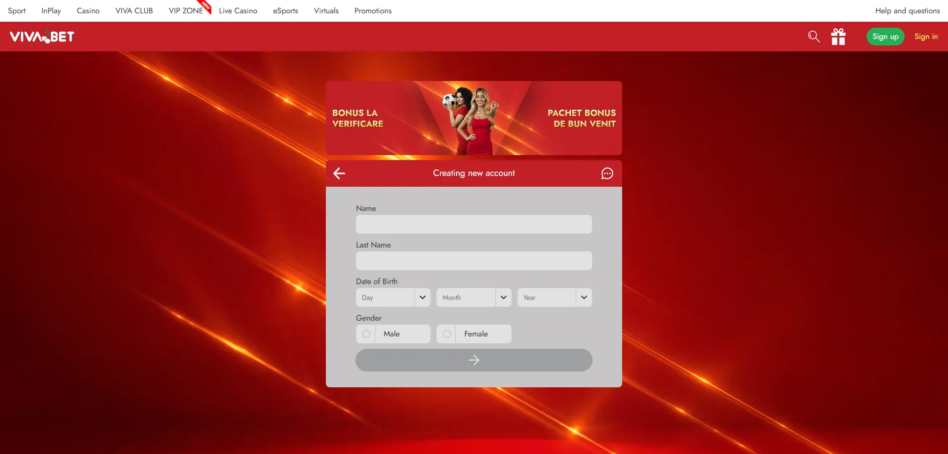 Registro en VIVABET Casino para reclamar bono sin depósito